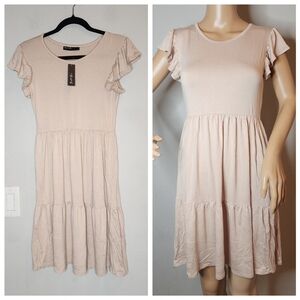 NWT Brit & Bri Jersey Knit Short Sleeve Tiered Beige Dress Size XS